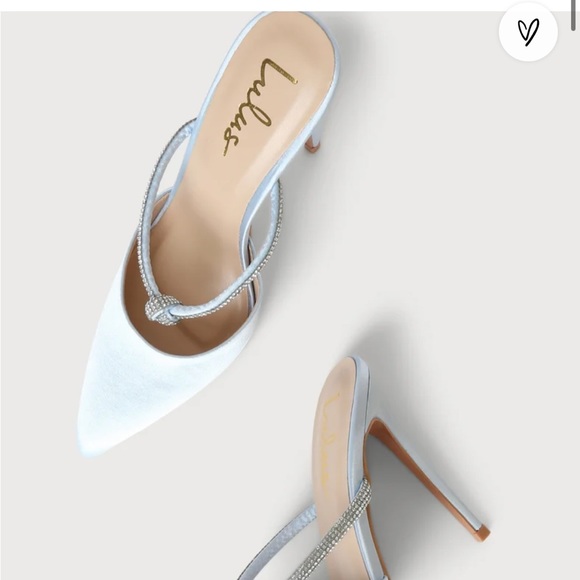 Blue Satin Rhinestone Pumps - Picture 3 of 7